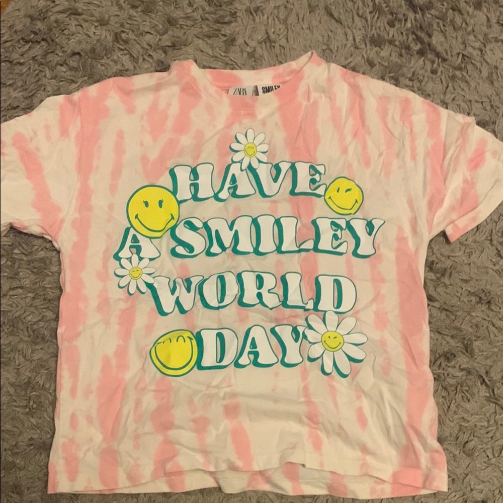 PREPPY Zara Kids Pink Tie-Dye smiley world Tshirt